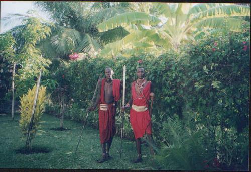 Masai Krieger zum Besuch im Garten